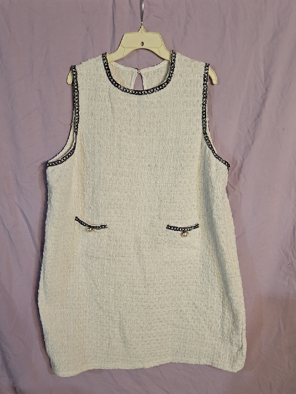 Shein White Vintagr Style Dress With Faux Pearl Details